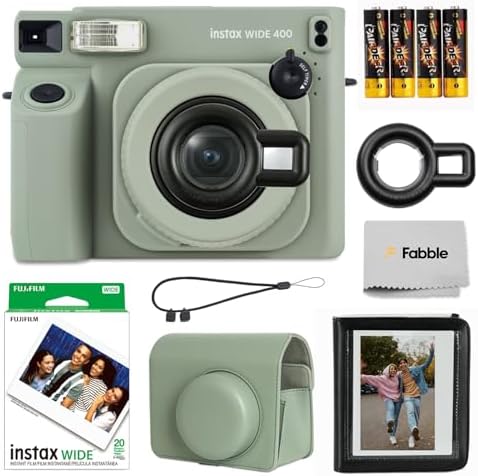 FUJIFILM instax Wide 400 Instant Film Camera Bundle with Instax Wide Film, Sage Green Leather Case, 28-Photo Album, Close-Up Lens, Shoulder Strap, Batteries, and Camera Accessories by FUJIFILM