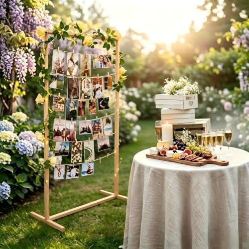 47 Inch Photo Display Stand Wooden with String Lights & 50 Clips - Sturdy Floor Standing Picture Stands, Hanging Photo Display Board for Wedding Reception, Party & Graduation Decorations 2026 (Natural Pine) - Image 5