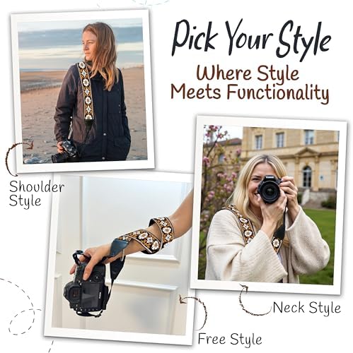 Art Tribute Camera Strap - Shoulder, Crossbody & Neck Camera Strap for Photographers, Fits All Cameras, Canon Nikon Sony Fujifilm, Padded Strap W/Quick Release, Embroidered Cotton & Leather Ends - Image 6