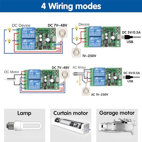 DieseRC 2x2 Channels WiFi Smart Switch with 1x Bluetooth Transmitter, DC 5V 12V 24V Passive Output Relay Module Ewelink APP WiFi Control Compatible with Alexa/Google Home, Inching/Self-Locking Switch - Image 6