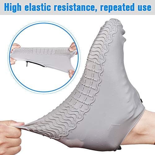 Shiwely Waterproof Shoe Covers, Silicone Reusable Shoe Cover Non-slip Durable Zipper Elastic Rain Cover Protection for Men Women (M (Women 5-7, Men 5-6), Grey) - Image 3