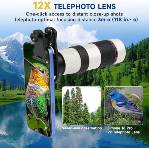 12X HD Telephoto Lens for iPhone/Samsung/Android, High Power Telephoto Camera Lens with Universal Clip Compatibility Most Smartphone Ideal for Concert, Outdoor Photography - Image 2