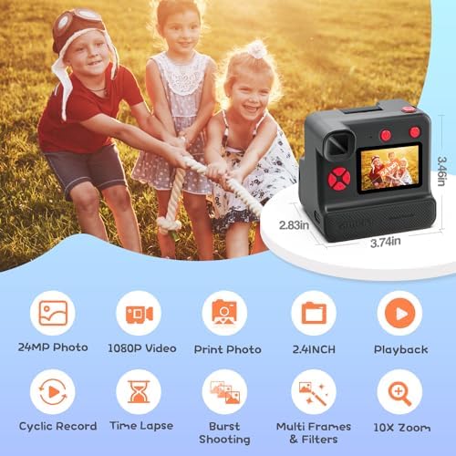 Kids Camera Instant Print, Christmas Birthday Gifts for Girl Boys 3-12 Years Old, FHD Selfie Digital Video Cameras Toddler 3 Rolls Print Paper & 32G Card - Image 2