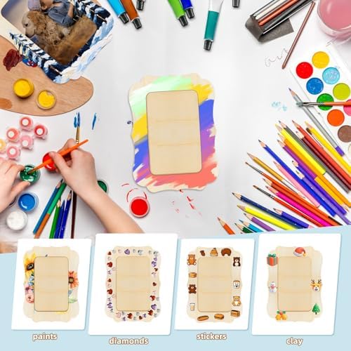 VOKOY 30 Pack Wooden Picture Frames for Crafts, 4" x 6" Photos DIY Wood Frames for Crafting,Unfinished Standing Photo Frames DIY Crafts Wood Decorate for Birthday Party Gifts, Vintage Shape - Image 5