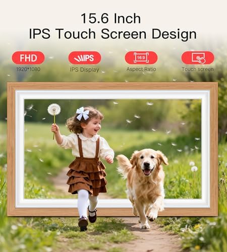 64GB Frameo 15.6" Digital Picture Frame Large 1920 x 1080 IPS FHD Touch Screen WiFi Electronic Photo Frames Share Moments Instantly Anywhere Best Gifts for Parents and Grandparents Natural Wood - Image 5