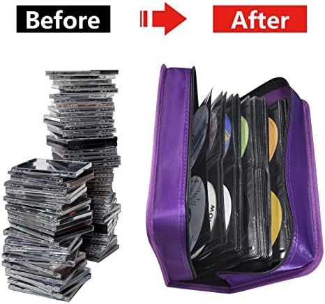 Siveit CD/DVD Storage Holder - 128 Capacity CD/DVD Case Wallet, Portable Organizer for Home & Travel (Black, Purple) - Image 4