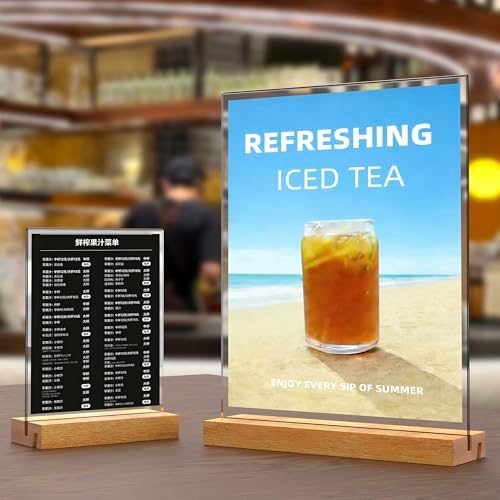 8.5x11 Inch Acrylic Sign Holder with Wooden Base, Desktop Display Stand (8.5x11 5Pack) - Image 2