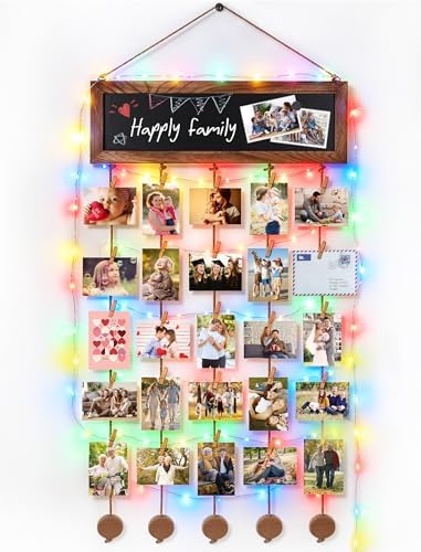 Bikoney Hanging Photo Display with String Lights, Clips & Chalkboard by Bikoney