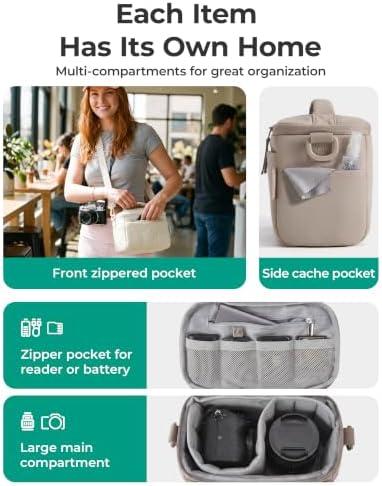 BAGSMART 2 in 1 Quilted Camera Sling Bag for Mirrorless, Coffee Brown - Image 4