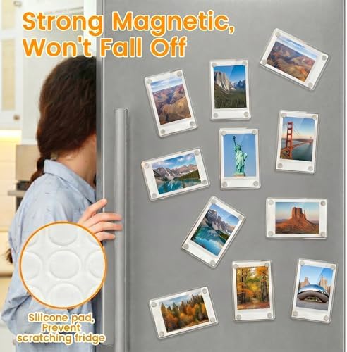 12 Pack Acrylic Fridge Magnetic Frame for Polaroid, 2.36x3.54 In Mini Picture Frames Clear for Fujifilm Instax Mini, 2 Sided Photo Refrigerator Magnet Picture Display Clear Frame - Image 3