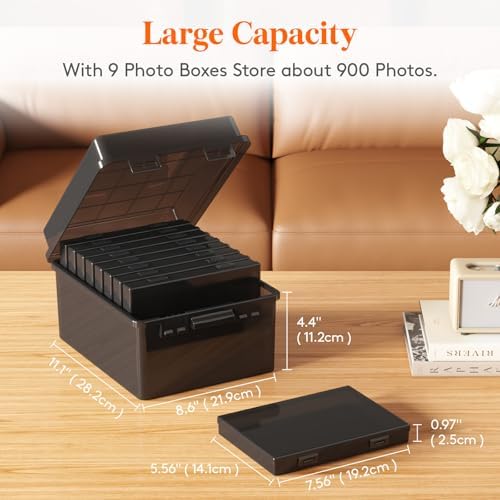 Lifewit 9 Pcs 5"x7" Photo Storage Box, Acid-Free, Black - Image 3