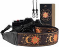Padwa Lifestyle Helios Moon God Camera Strap -2" Full Grain Leather Ends Camera Straps for Photographers, Vintage Embroidered Cotton Weave Soft Suede Fabric Padded Strap Quick Release fits All Cameras by PadwaLifestyleCameraStrap