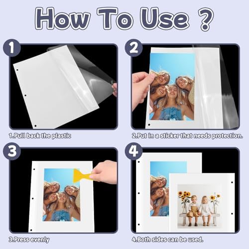 VOKOY 15 Sheets/30 Pages Photo Album Pages for 3 Ring Binder, Self Adhesive Scrapbooking Album Refill Pages Replacement Photo Album Sheets for 2x3 4x6 5x7 8x10 Photo or Cards, 11 x 9 Inch - Image 4