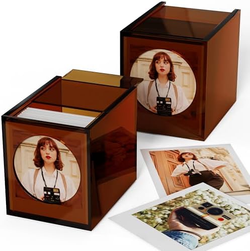 WINKINE Acrylic Polaroid Photo Storage Box & Frame, Photo Frame for Film 4.2’’x3.5’’ with Sliding Lid, Polaroid Storage Box for i-Type/600/SX-70 Films, Amber, 2 Pack by WINKINE
