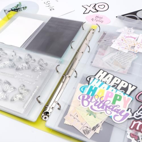 A4 Dies and Stamps Storage Book Binder Folder, Page Protectors Pockets Inserts Organizer for Cutting Dies Stencil Album Stamp Crafts, 1Pcs Yellow Storage Book Cover & 20 Inserts with 1/2/3/4 Pockets - Image 6