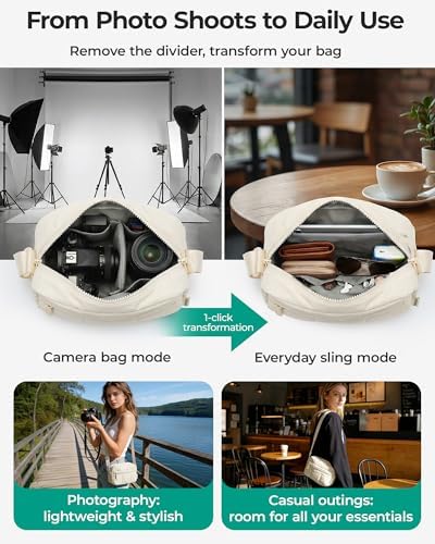 BAGSMART 2 in 1 Small Puffy Camera Sling Bag, Black - Image 6