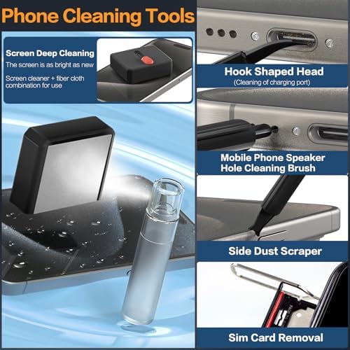 34-in-1 for iPhone Cleaning Kit, Sunoyar Airpods Cleaning Kit Multi-Functional, Laptop Cleaning Kit with Portable Storage Case for iPhone Charging Port USB C Cell Phone Android Keyboard Earbud Black - Image 4