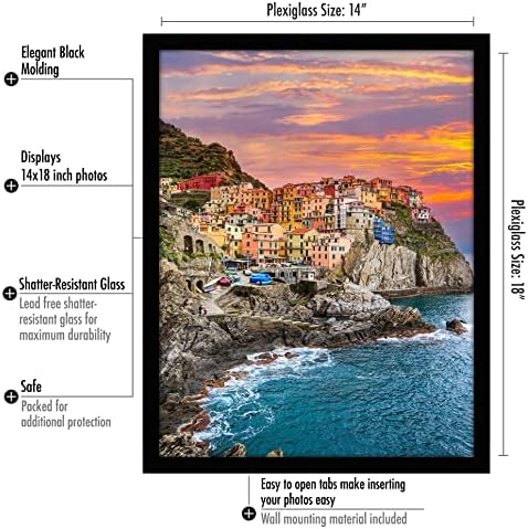 Americanflat 14x18 Picture Frame with Polished Plexiglass - Signature Collection - Gallery-Style Frames Made of Engineered Wood - Photo Frame for Wall Display - Black - Image 2