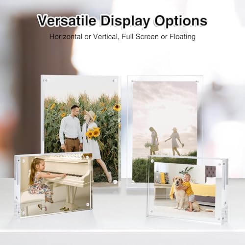 HOUSE DAY Acrylic Picture Frames 4x6, 3 Pack Magnetic 4 x 6 Picture Frame, Double Sided Clear 4x6 Photo Frame with Microfiber Cloth, Frameless FreeStanding 4x6 Frame Gift for Desktop Display - Image 4