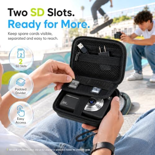 Comecase Camera Case for Kodak PIXPRO FZ55/FZ45, 2 SD Card Slots, Jet Black - Image 4