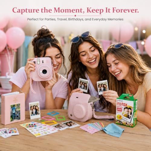 FUJIFILM instax Mini 13 Candy Pink Instant Camera Bundle with 20 Sheets instax Mini Film, Carrying Case, Photo Album, Assorted Photo Frames & BluebirdSales Microfiber Cleaning Cloth (Candy Pink) - Image 5