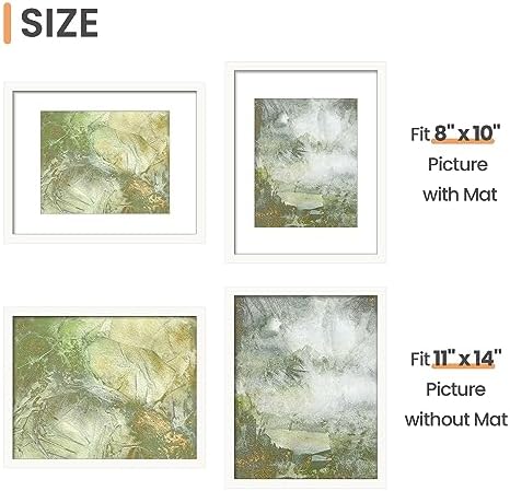 upsimples 11x14 Picture Frame Set of 10, Display Pictures 8x10 with Mat or 11x14 Without, Multi Photo Frames Collage for Wall Display, White - Image 4