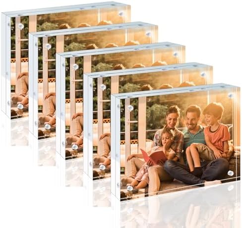 Egofine 5x7 Acrylic Frames 5 Pack, 20mm Thicker Frameless Clear Picture Frames, Double Sided Magnetic Picture Frames, Free Standing Desktop Display by Egofine