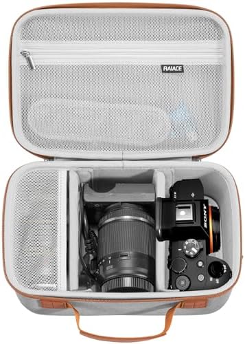 RAIACE Hard Case Compatible with Sony Alpha 7 II III IV/7R V Camera, for Nikon, for Canon, for Pentax and More. Large Capacity With Mesh Pocket for Lens, Charger, Cables, Cards and Accessories.-Gray by RAIACE