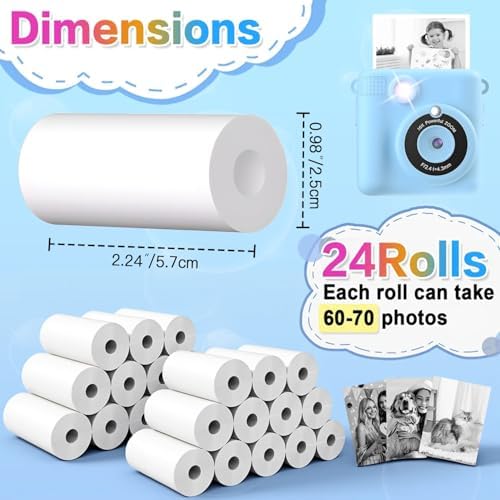24 Rolls Kids Camera Paper Roll Refill Compatible with Most Instant Print Cameras for Kids BPA Free （2.24"x0.98" ） - Image 4