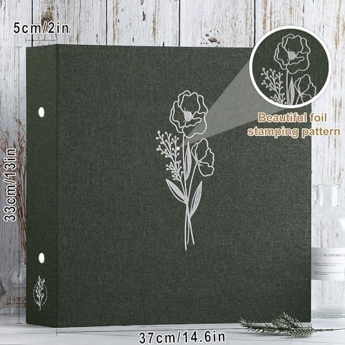 Lanpn 12x12 inch Scrapbook Photo Album, Linen Cover Archival Acid Free Top Load 3 Ring Binder Folder Photo Book 12 x 12 with 30 Plastic Sleeves 60 Pages (Green) - Image 2