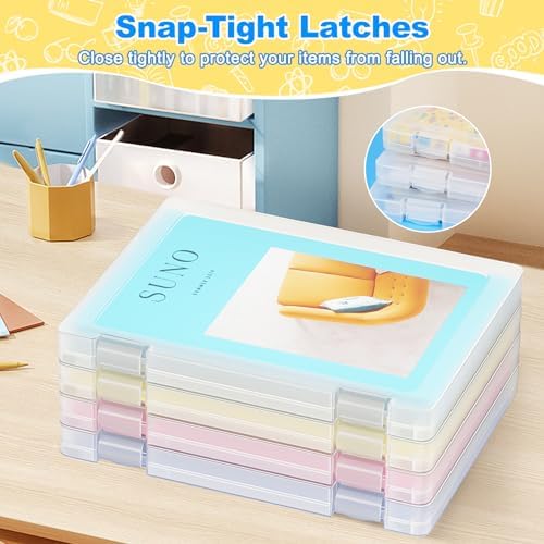 4 Pack A4 File Box Paper Organizers Holder, Transparent Document Paper Project Case, Plastic Paper Storage Container Box File Protector for Magazine, Scrapbook, Office School Supplies - Image 3