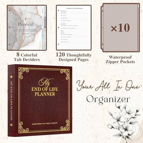 Lanpn End of Life Binder Organizer Death Planner 8.5"x11", Final Wishes & Estate Document Folder with 8 Dividers & 10 Letter Size Binder Pockets, When I Die Journal Before Death Life Plan Book, Brown - Image 3