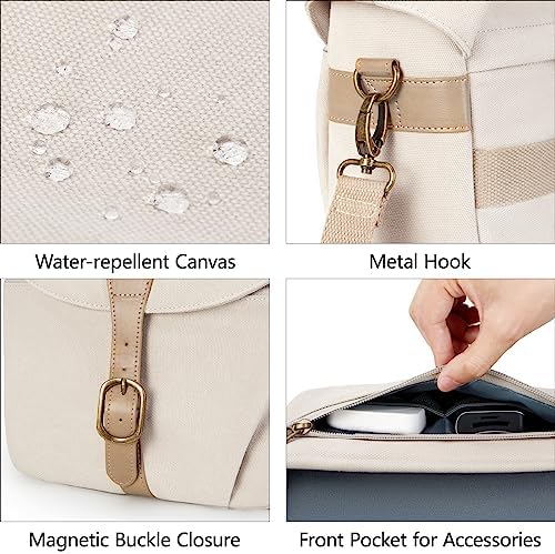 BAGSMART Canvas Crossbody Camera Bag with Rain Cover Women Men, Ivory White - Image 4