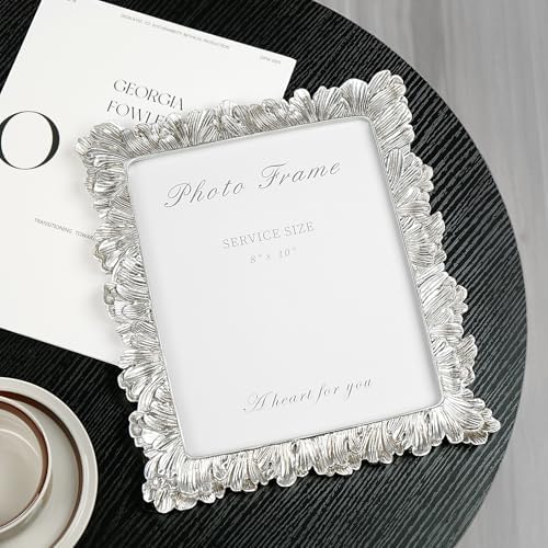 Cuspin 8x10 Picture Frame Silver Vintage Ornate Palm Leaf Resin Frame - Image 4