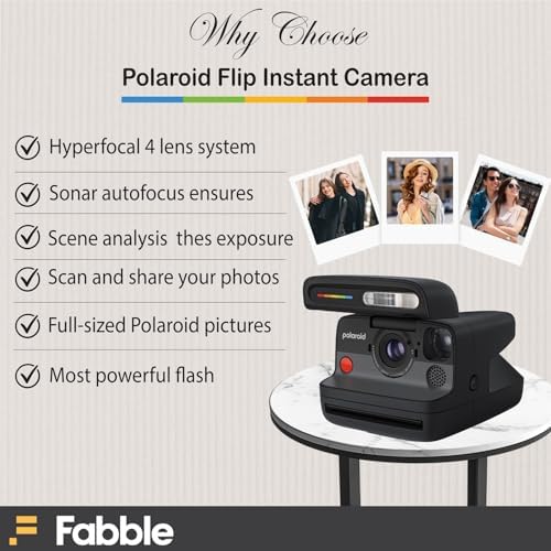 Polaroid Flip Instant Camera Black Bundle with Color i-Type Film (8 Photos), Hard Protective Case, 6ft USB Type-C Cable, and Grey Microfiber Cleaning Cloth - Image 5