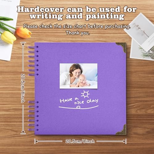 8x8 Inch Purple DIY Scrapbook Album, Hardcover Memory Book,40 Pages (20 Sheets) Kraft Photo Album for 4x6 / 5x7 Pictures, Perfect for Wedding, Family, Anniversary, Christmas & Travel Memories - Image 2