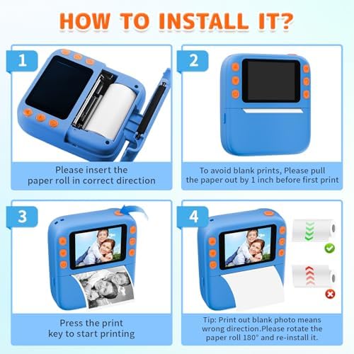 Instant Print Camera for Kids, Christmas Birthday Gifts for Girls Boys, 1080P Instant Digital Print Cameras for Toddler,Portable Toy for 4 5 6 7 8 9 10 Year Old Girl with 32GB SD Card，Blue - Image 7