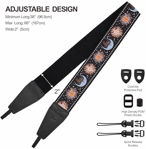 Padwa Lifestyle Night Sun God Camera Strap - 2" Full Grain Leather Ends Camera Straps for Photographers, Vintage Embroidered Cotton Soft Suede Fabric Padded Strap Quick Release fits All Cameras - Image 6