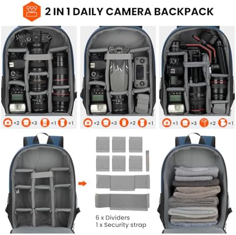 TARION Camera Bag Backpack for Photographers: Photography Camera Backpack with Laptop Compartment Waterproof Raincover Photo Backpack Bag Blue TB-M - Image 3