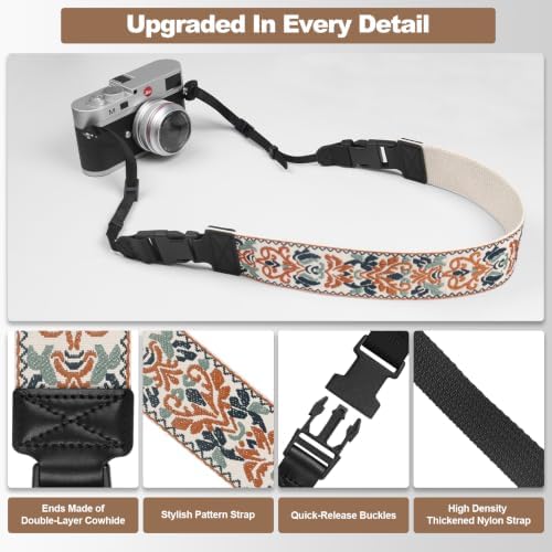 Adjustable Camera Neck Strap, Vintage Embroidered Shoulder & Crossbody Camera Strap with 4 Connection Ways, Anti-Slip Camera Strap for DSLR, Mirrorless & Camcorder, Travel & Outdoor Photography Gear - Image 5