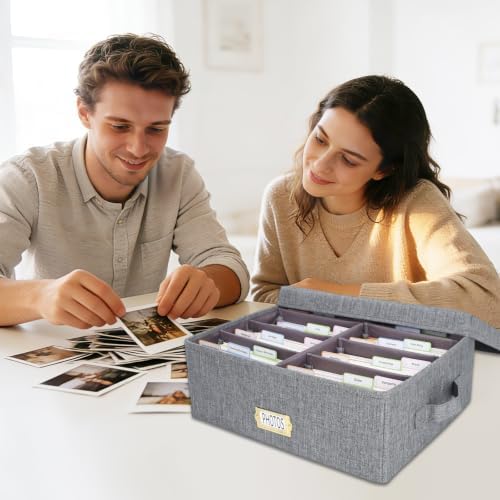Photo Storage Organizer Box with Dividers(4x6 Photos, Grey) - Image 2
