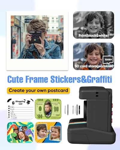 Instant Print Camera for Kids,Dual Len Kids Cameras with 2.4 Inch Screen, Christmas Birthday Gifts for Girls Age 3-12, Portable Toddler Toy for 3 4 5 6 7 8 9 10 Year Old Girls Boys (Black) - Image 4