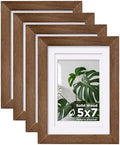 Egofine 5x7 Picture Frames Set of 4, Made of Solid Wood Covered by Plexiglass 3.5x5 and 4x6 with Mat or 5x7 without Mat, for Table Top Display and Wall Mounting Photo Frame,Walnut Brown by Egofine
