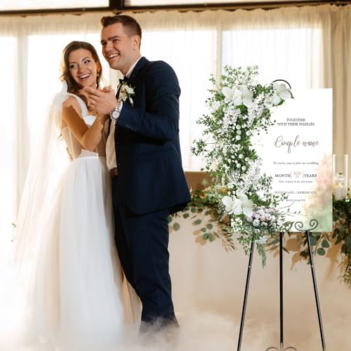 2 Pack 46'' Metal Round Tube Scroll Display Easel, Classic Black Decorative Large Adjustable Floor Standing Easel with Chain Support, Perfect for Showcasing Pictures, Artwork, Wedding Sign Etc - Image 6