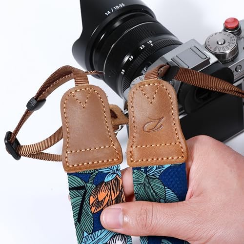 Padwa Lifestyle Camera Strap - 1.5" Soft Nylon Print Crazy Horse Cowhide Head Camera Straps for Photographers and All Cameras,Cute Adjustable Vintage Woven Strap for Adults & Kids(Flower Heart Blue) - Image 4