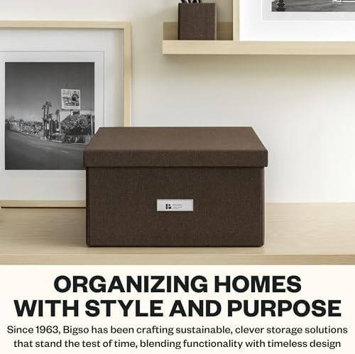 Bigso Katrin Collapsible Storage Box with Lid - Decorative Photo Storage Box with Label Holder for Easy Identification - Simple Assembly without Tools - W13.5 x D17.6 x H7.2 (inches) - Dark Brown - Image 7