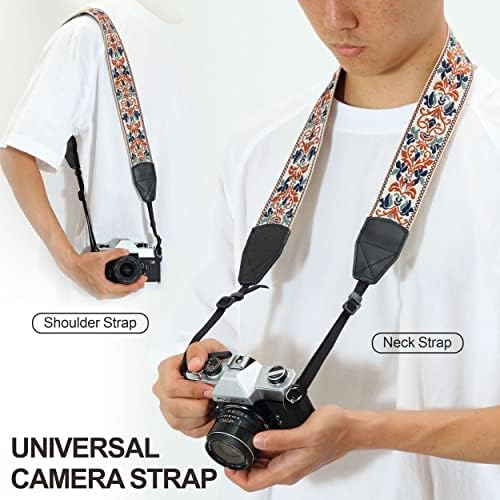 Padwa Lifestyle 2" Retro Jacquard Embroidery Camera Strap, Adjustable, Wide DSLR/SLR Camera Neck/Shoulder Strap with Genuine Leather Head (White Classic Flower) - Image 4