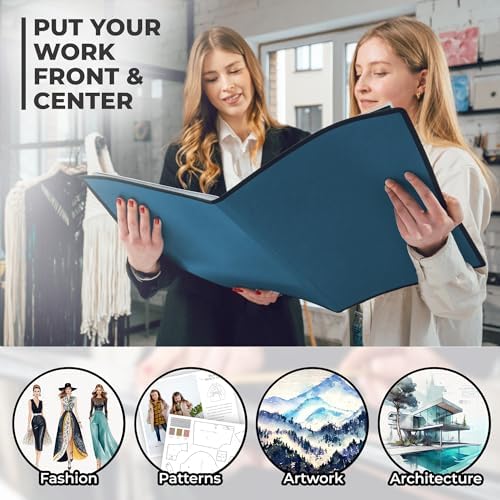 Dunwell 12x18 Art Portfolio Binder, 24-Sleeve, Black Mounting Paper, Blue - Image 4