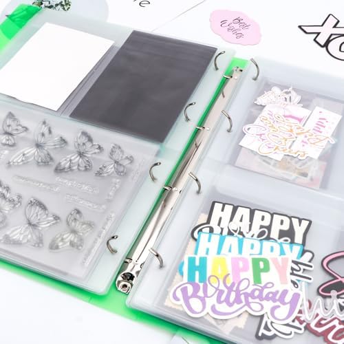 A4 Dies and Stamps Storage Book Binder Folder, Page Protectors Pockets Inserts Organizer for Cutting Dies Stencil Album Stamp Crafts, 1Pcs Green Storage Book Cover & 20 Inserts with 1/2/3/4 Pockets - Image 6