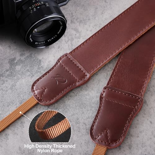 Padwa Lifestyle Red Brown Leather Camera Strap - 1.5" Soft Full Grain Cowhide Camera Straps for Photographers, Soft Suede Fabric Padded Leather Strap with Quick Release fits All Cameras - Image 3